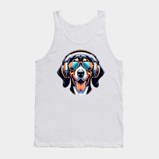 Grinning Black and Tan Coonhound as Smiling DJ Tank Top